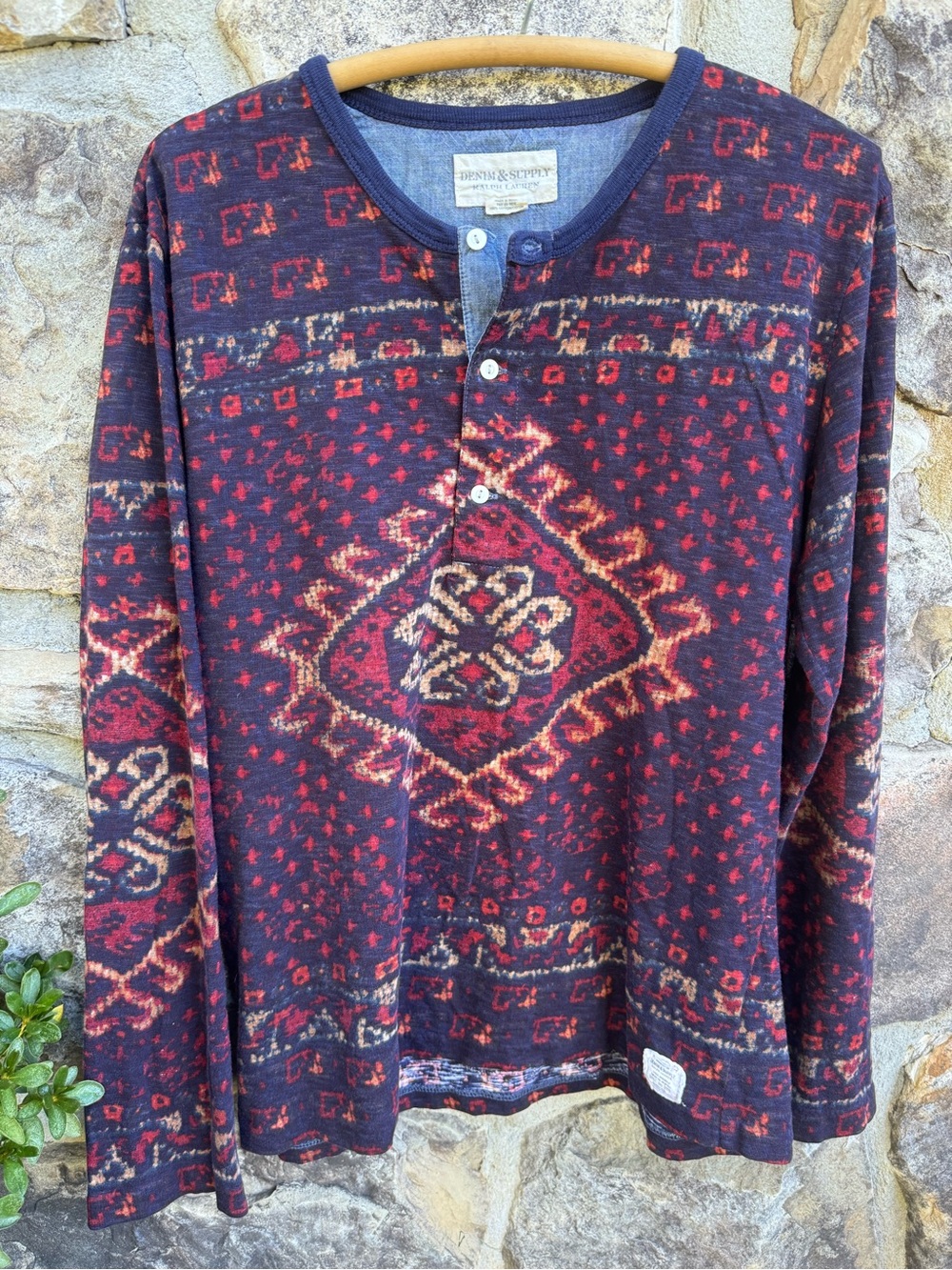 Ralph Lauren Denim & Supply L Southwestern Henley Shirt Boho Western Cotton